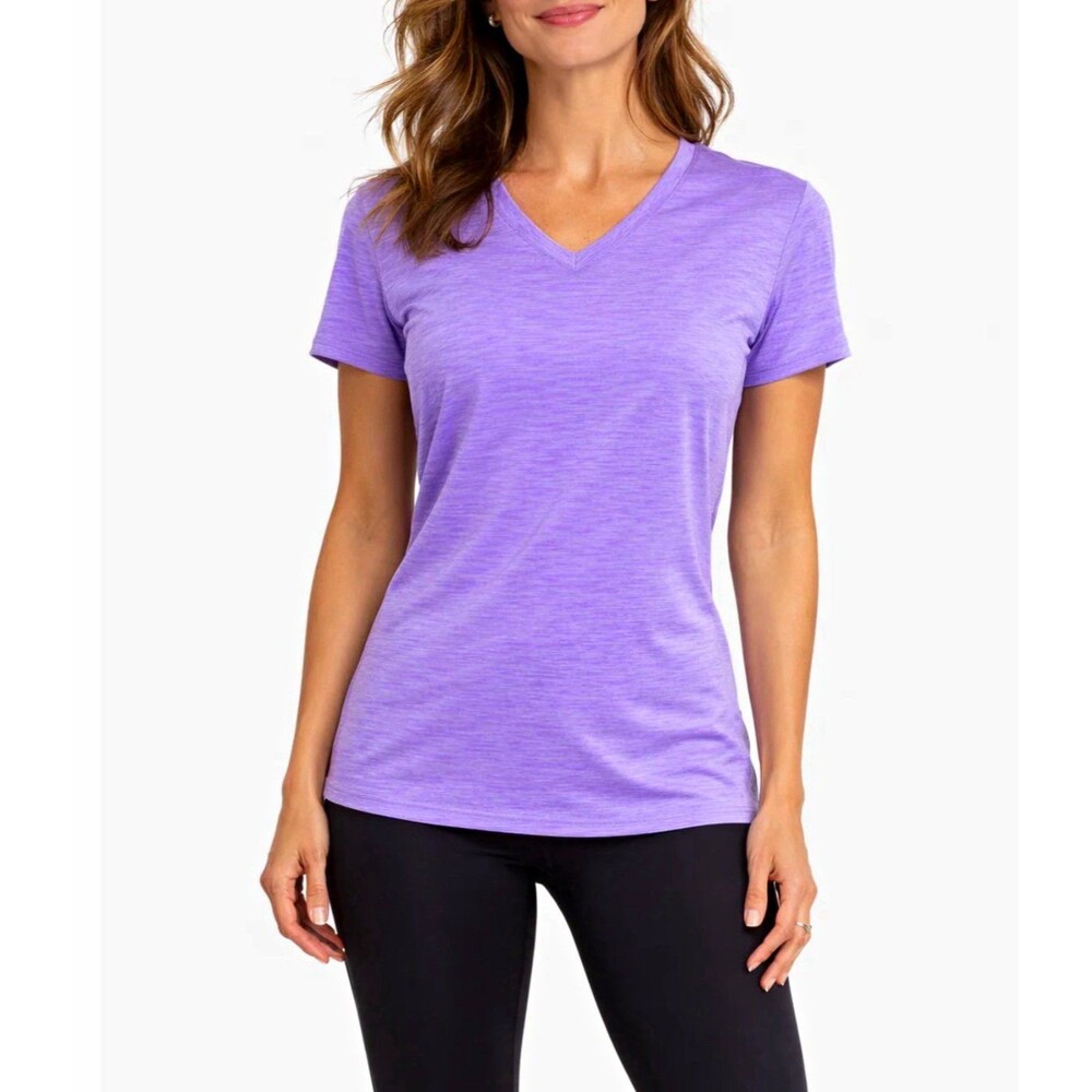 RBX Women's Purple Heathered V-Neck Short Sleeve Knit T-Shirt Sz L